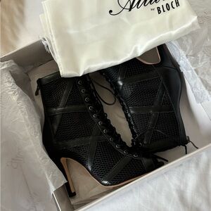 BRAND NEW Bloch Black Lace-Up Mesh Stiletto Ankle Boots with Open Toe